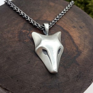 Wolf Pendant Sterling Silver / Wolf Necklace on a thick woven style chain / modern, elegant unisex jewelry