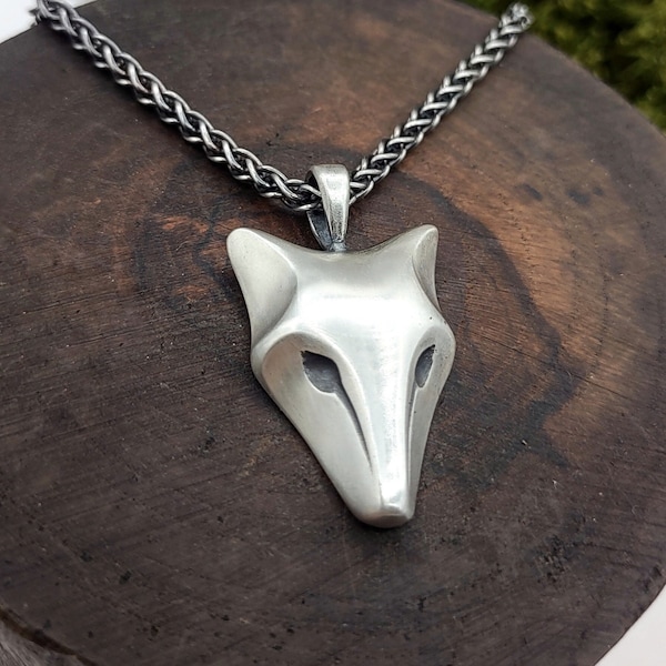 Pendentif loup en argent sterling / Collier loup sur une chaîne tissée épaisse / Bijoux unisexes modernes et élégants