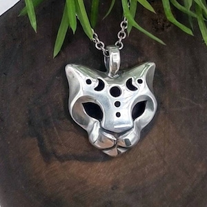 Cat with Moon Phases Pendant Sterling Silver / Lunar Cat Necklace / Witch's familiar