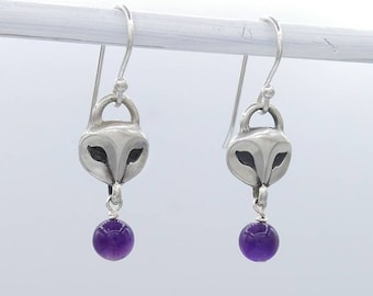 Sterling Silber Eule Ohrringe mit Amethyst, handgefertigte Ohrringe