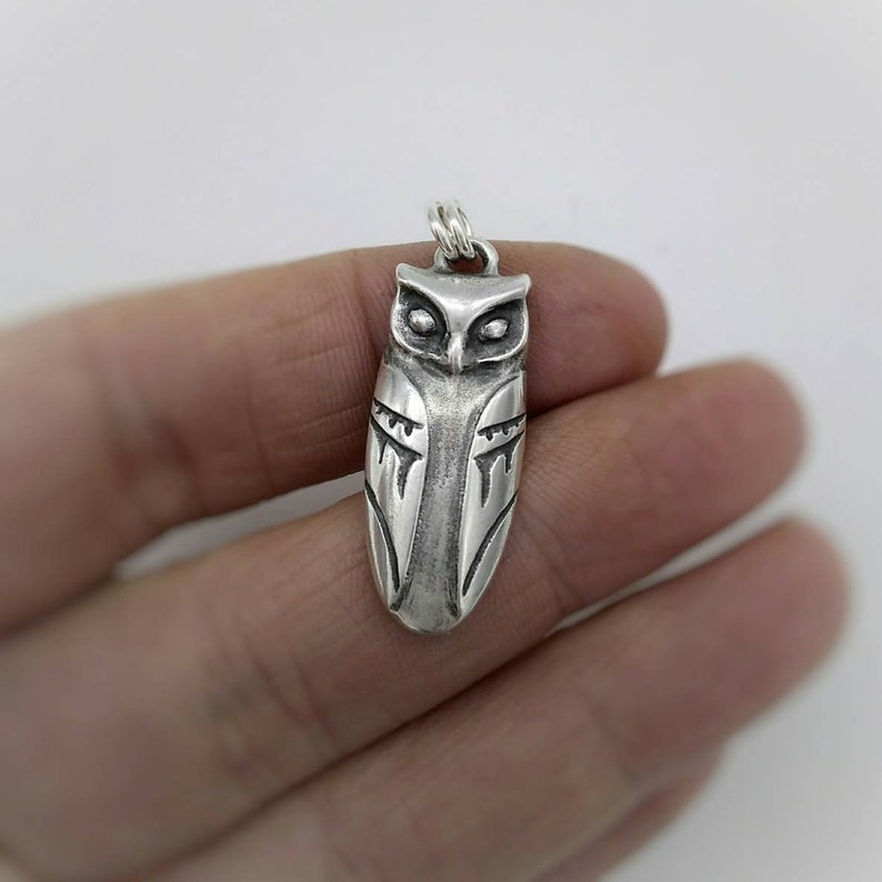 Owl Necklace Sterling Silver Owl Pendant Horned Owl Gift for Night Owl Moon and stars on the back side Double sided Moonchild
