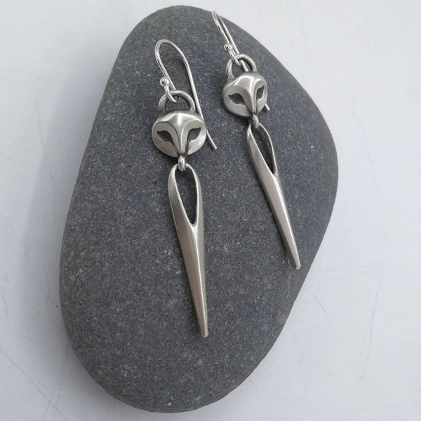 Sterling Silver Owl Dangle Earrings: Handmade Spike Design