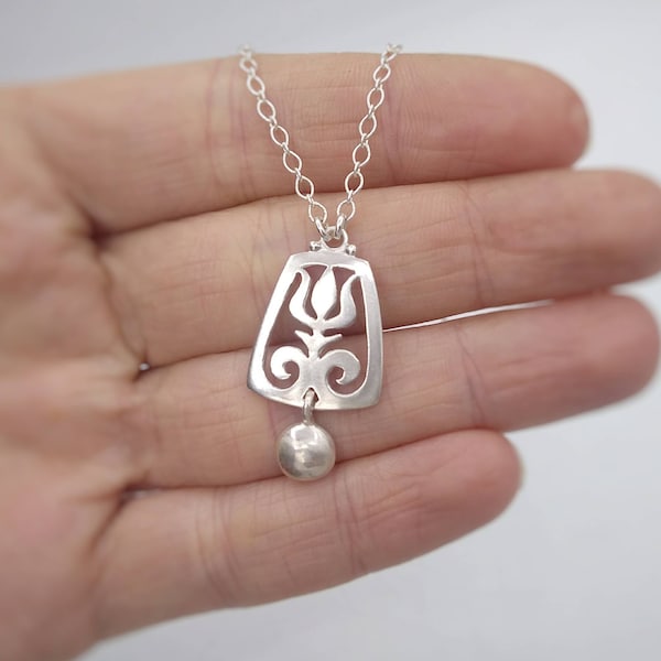 Tulip Necklace Sterling Silver / Symbol of Love, Rebirth and New Beginnings / Folk Art Tulip Pendant / Adjustable necklace option