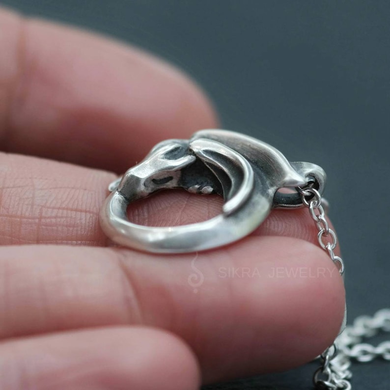 Sleeping Dragon Sterling Silver Pendant Necklace / Curled up Dragon / Magical Protector image 2