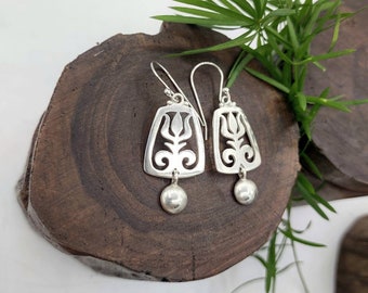 Tulip Earrings Sterling Silver / Symbol of Love, Rebirth and New Beginnings / Hungarian Folk Art Lightweight Earrings