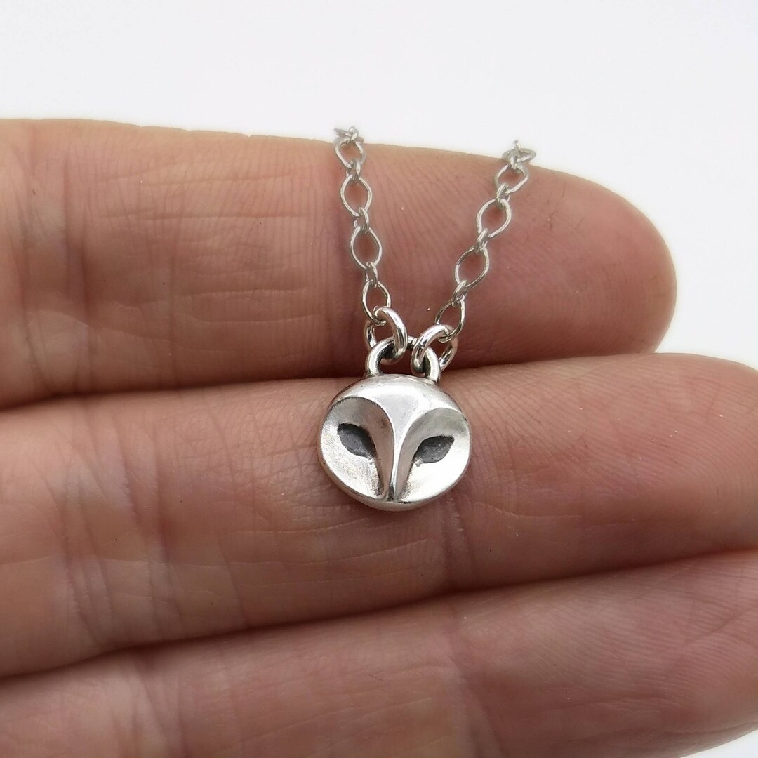 Owl Necklace / Sterling Silver Owl Pendant / Tiny Snowy Owl Face
