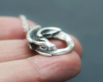 Sleeping Dragon Sterling Silver Pendant Necklace / Curled up Dragon / Magical Protector