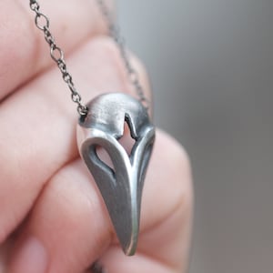 Bird Necklace Sterling Silver / Raven or Crow Skull Mask Pendant / Nevermore / Plague Mask /Simple Minimal Bird Skull Gothic Witch Jewelry