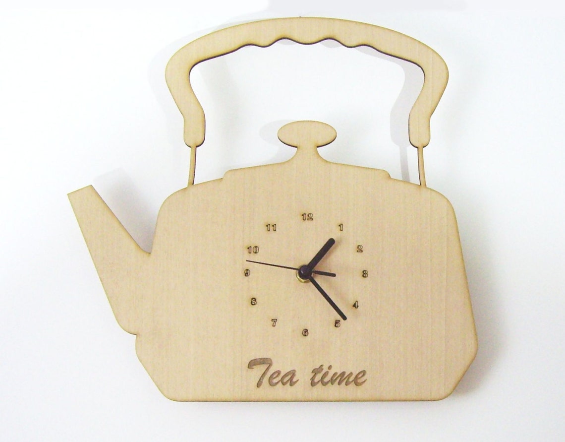 Wooden wall clock Kitchen Clock TEA KETTLE Etsy