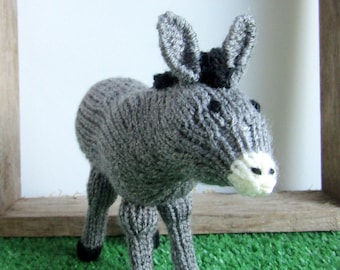 Hand knitted grey donkey for your nativity scene. Christmas gift.