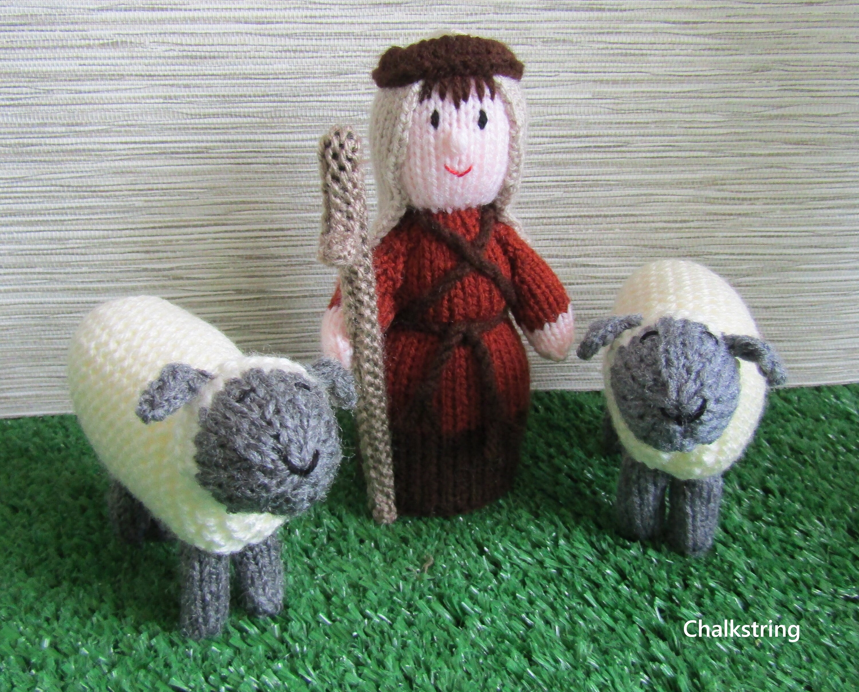 Hand Knitted Nativity Set. Shepherd With Two Sheep. Christmas