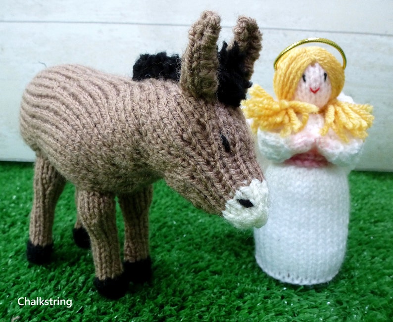 Hand knitted nativity set. Donkey and angel. Christmas Etsy
