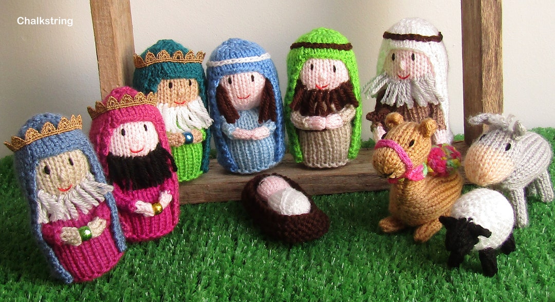 Ten Piece Colourful Hand Knitted Nativity Set. Christmas Scene Etsy UK