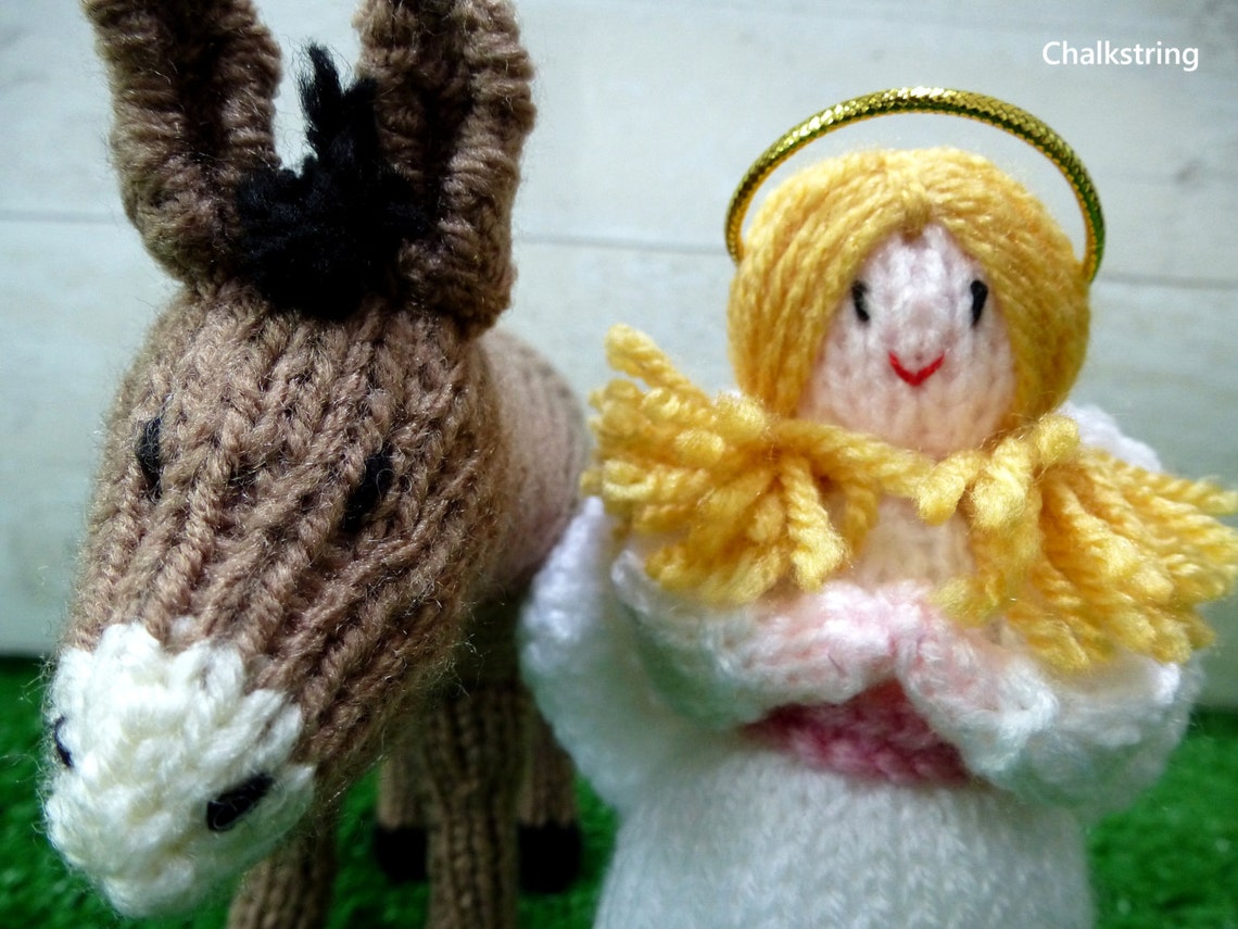 Hand knitted nativity set. Donkey and angel. Christmas Etsy