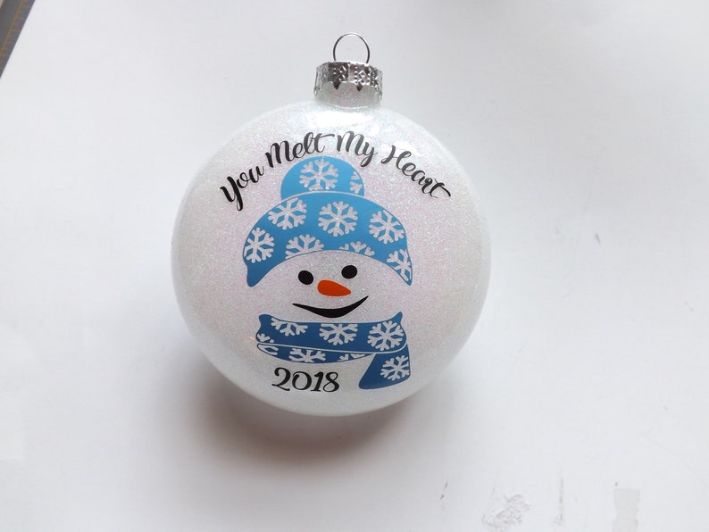 Snowman glass glittered ornament-Christmas gift-Holiday gift-Personalized ornament-personalized gifts-gifts-neighbor gift-teacher gift