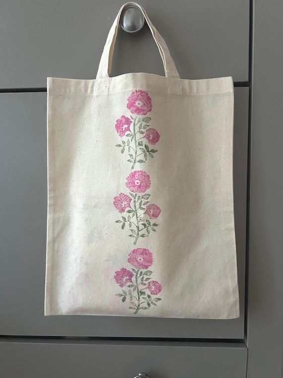 Handprinted Floral Tote Bag