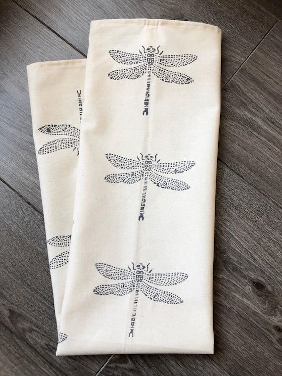 Dragonfly Organic Cotton Tea Towel, Blockprinted Nordic Design