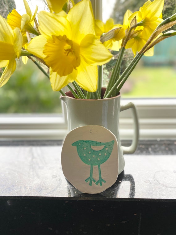 Handmade Clay Bird Decoration, Skandi Spring Garden Plaque