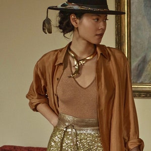 HABUTAI BLOUSE - Copper, Silk Blouse, Elegant Button Up Blouse, Women's Luxury Long Sleeved Shirt, Rust, Wardrobe Basics , White Raven