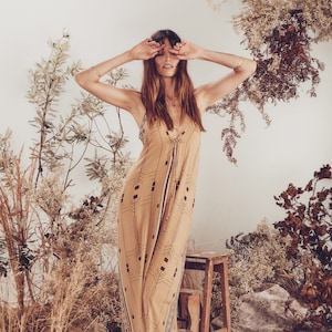 ASHA DRESS⋄Jasper⋄Gold backless silk maxi dress⋄Boho drop back halter dress⋄Butter yellow summer v-neck dress⋄Elegant chic dress⋄White Raven