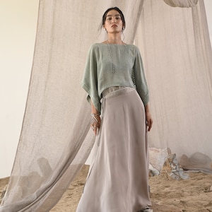 VERBENA SKIRT - Mist, Luxury mist silk maxi skirt, Boho chic skirt, Elegant crepe silk skirt, The White Raven