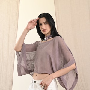 ZEPHYR TOP - LILAC - Luxury natural lounge wear - 100%  Raw Silk - Hand Loomed Raw Silk Gauze - The White Raven