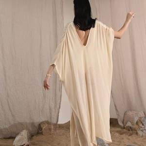 JARA KAFTAN - Ivory - Boho silk kaftan⋄ Cocktail dress⋄ Elegant chic dress, boho chic kaftan, raw silk gauze kaftan, The White Raven