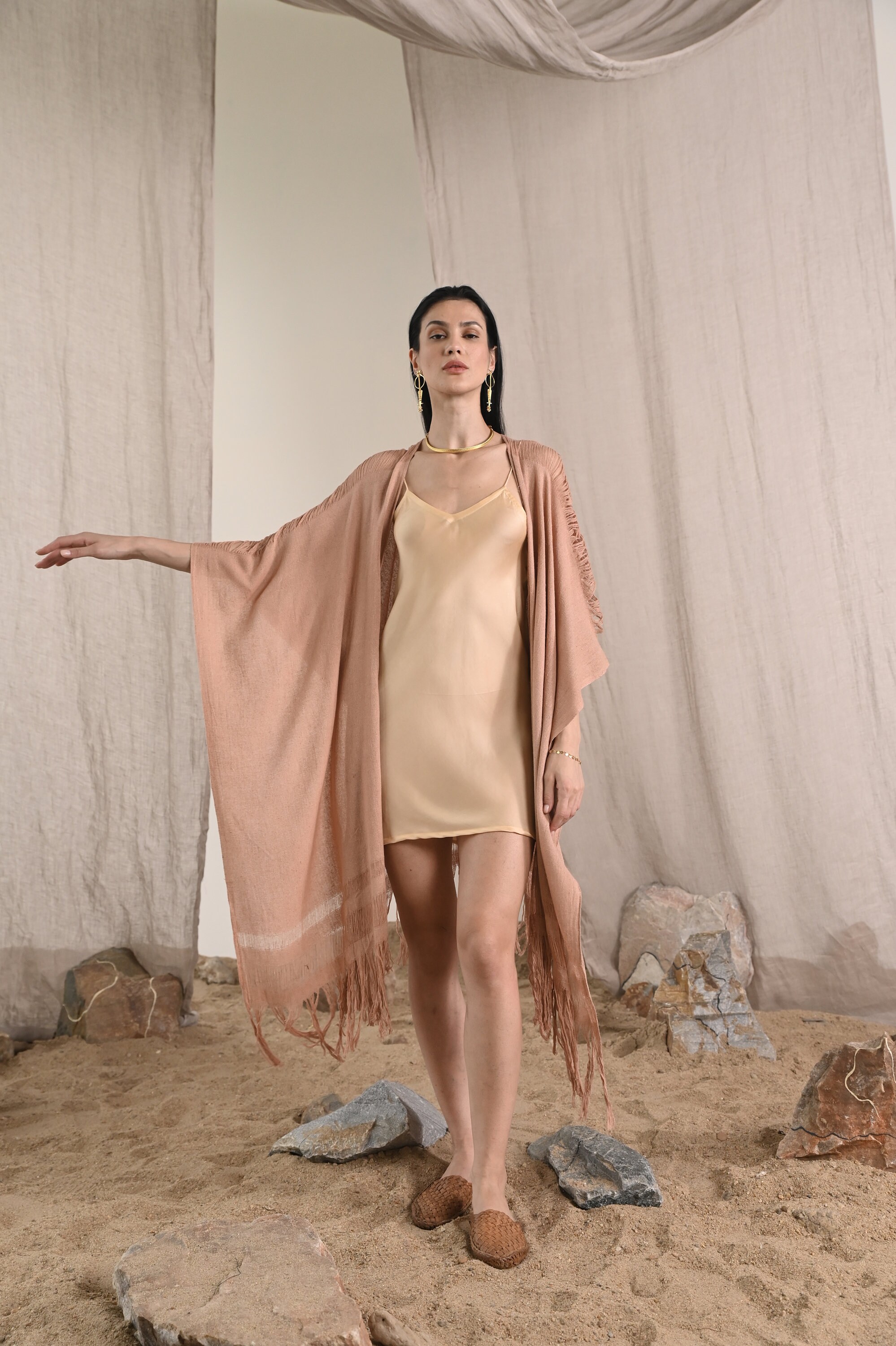Champagne silk dress short sale