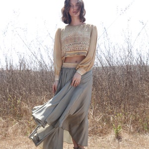 OLEANDER SKIRT Azul, Elegant full silk skirt, Boho chic goddess maxi skirt, Sage silk luxury daywear, White Raven image 5