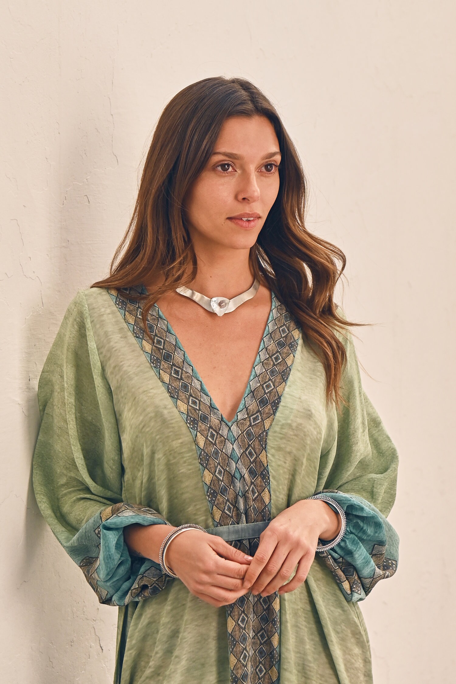 Athena Dress - Azure ⋄ Romantic Boho Chic Maxi Dress V-Neck Long Sleeved Bohemian Luxury Silk Dress White Raven
