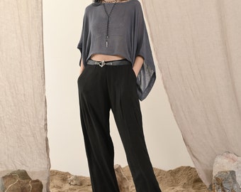 Norah Pants - Noir - Soft, comfy and cool pants in raw silk