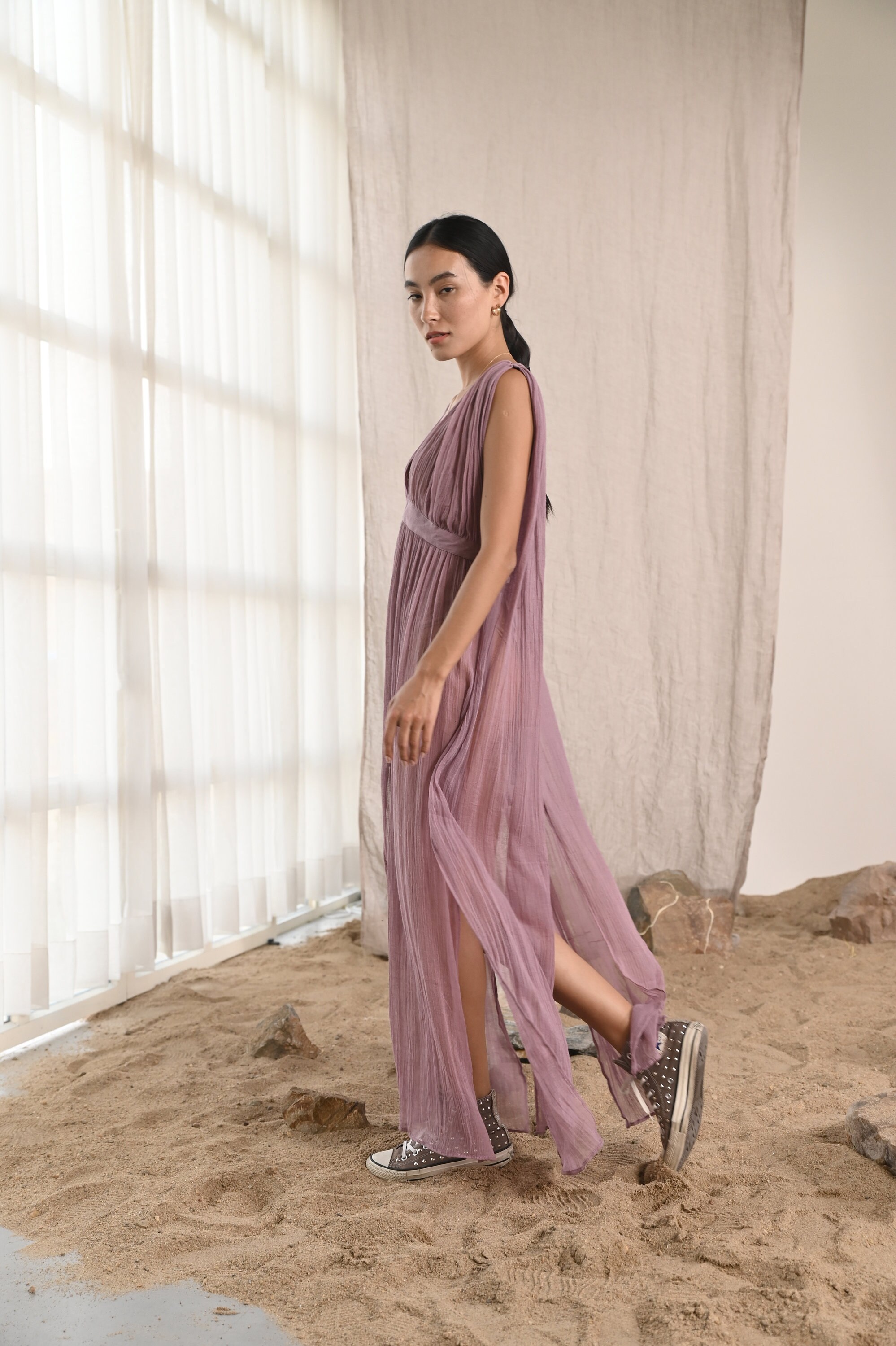 JALA DRESS - Lilac, Transparent Lilac Cotton Gauze Dress