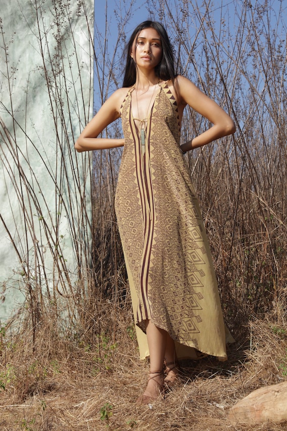 mustard backless dress Stolen Stores MS. PLEAT MAXI DRESS IN YELLOW MUSTARD