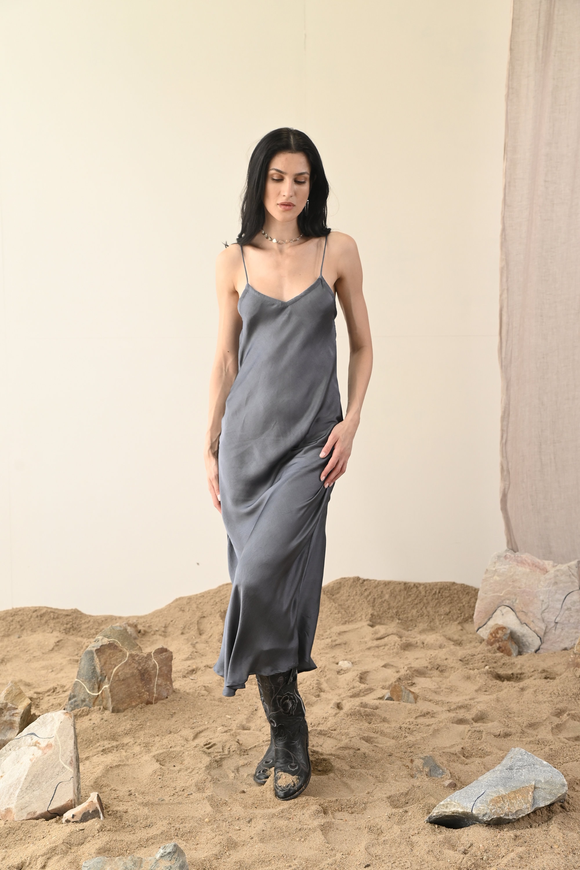 Rose Slip Dress - Indigo Long Slip Dress ⋄ Robe Boheme Chic Silk Bridesmaid Robe Boho Evening Dress -Camisole