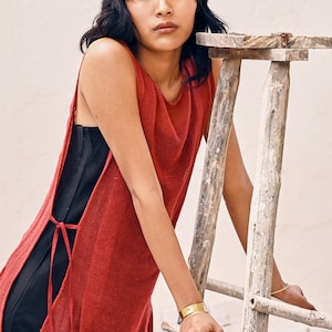Hewa Armour - Hand loomed raw silk dress, Singlet dress, Silk maxi top, See through dress, embellished transparent tank dress