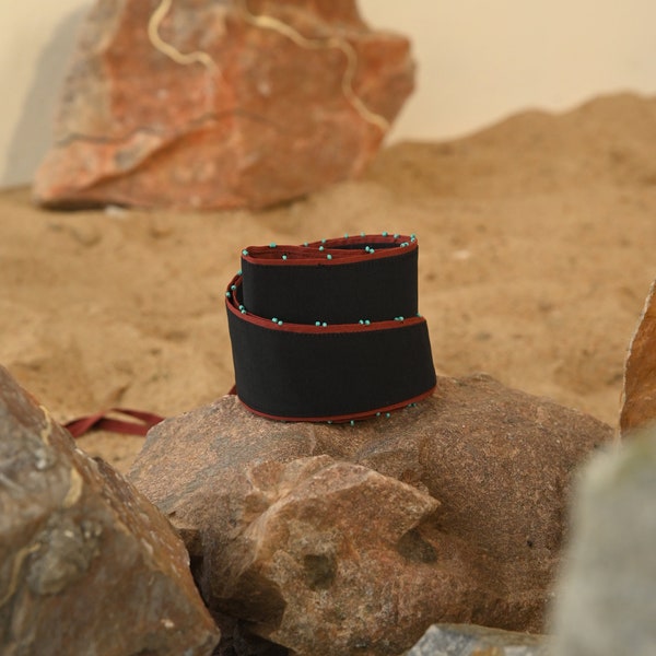 Wrap Belt - Onyx - Habutai Silk - Glass Beadss - Boho chic belt - The White Raven