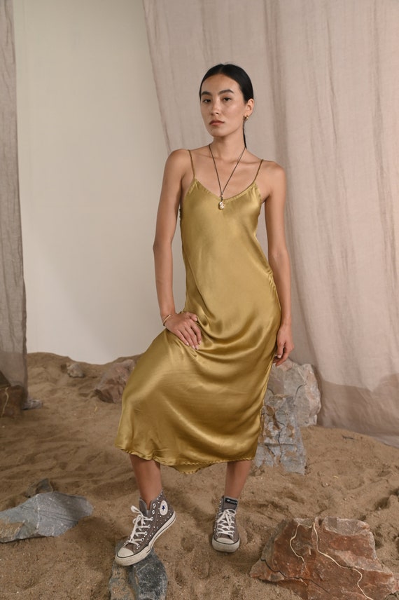 ROSE SLIP DRESS - Dark Gold - Long Slip Dress  Robe Boheme Chic - Silk -  Bridesmaid Robe - Boho Evening Dress -camisole Dress - White Raven - Etsy