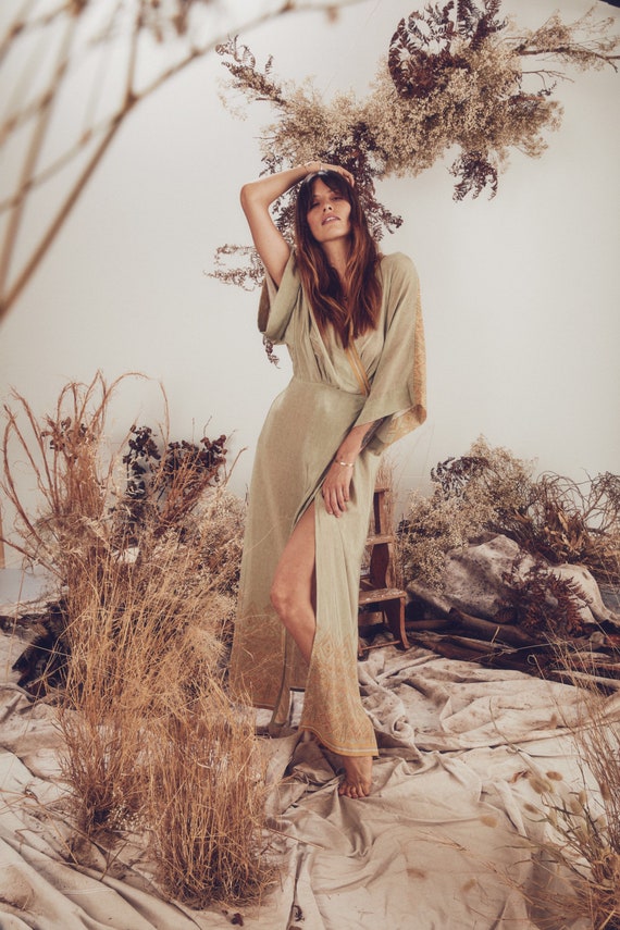 AYANNA DRESS MAXI - Surrender, Dusty Blue Green Summer Wrap Dress, Boho  Chic Pastel, Dress, V-neck Kimono Dress, Women's Luxury Silk Dress - Etsy UK