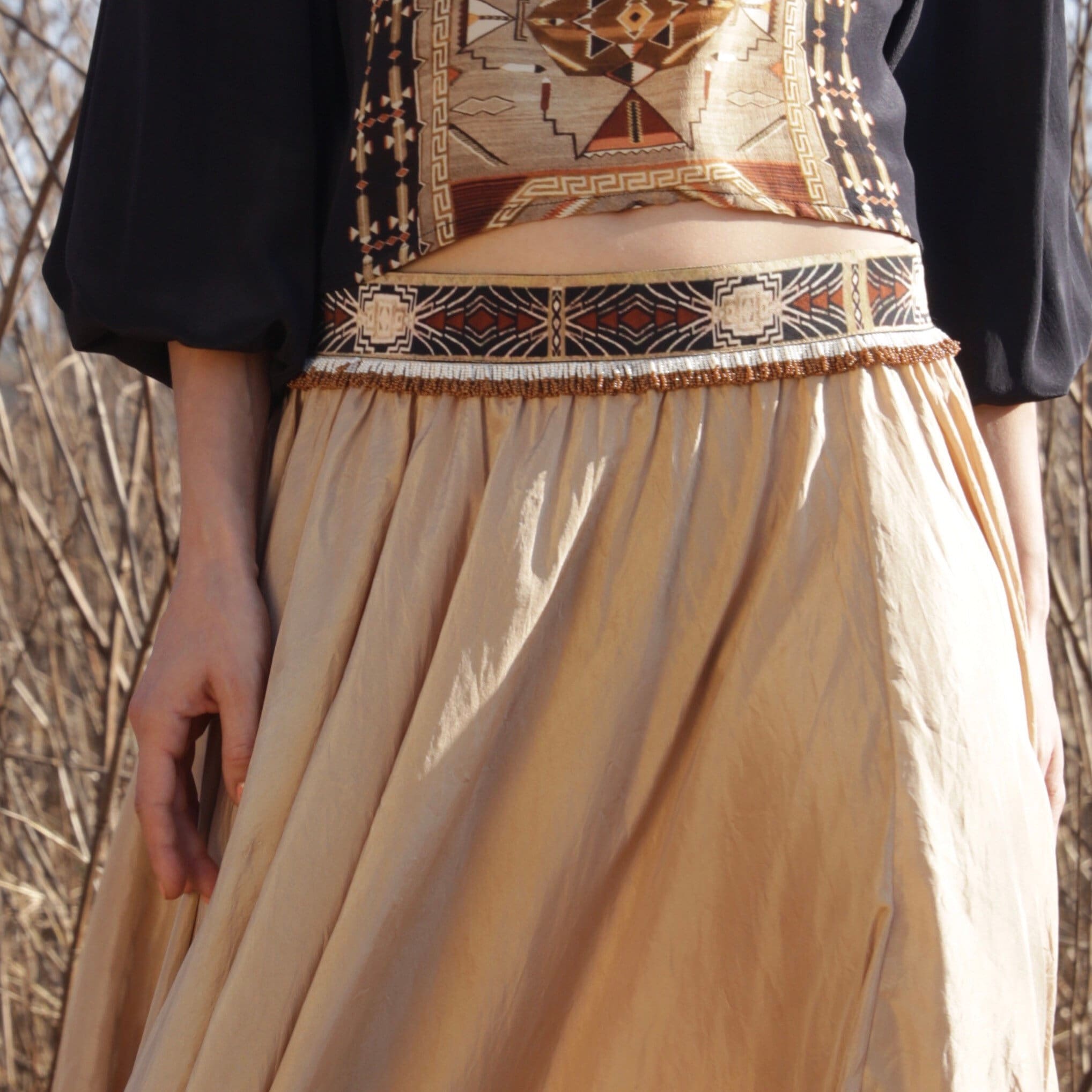Bloom Beaded Belt - Silk Belt, Bead Fringed Fabric Tie Belt  display picture 2