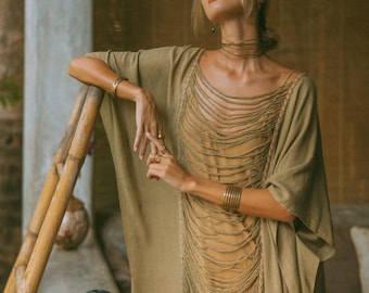 SUNDANCE KAFTAN ⋄Sage ⋄ Luxury Resort Wear⋄  Kaftan Dress⋄ Hand Crafted Wear⋄ Boho Beach Top⋄ Natural Women Clothing⋄ Beach overlayer