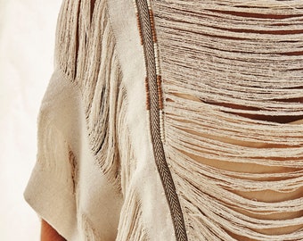 WAVE TOP⋄Ivory⋄Boho silk top⋄White Raw silk top⋄Ivory crop top⋄Beaded top⋄Sustainable clothing⋄Tribal top loose fit⋄Beadwork⋄Bikini cover up