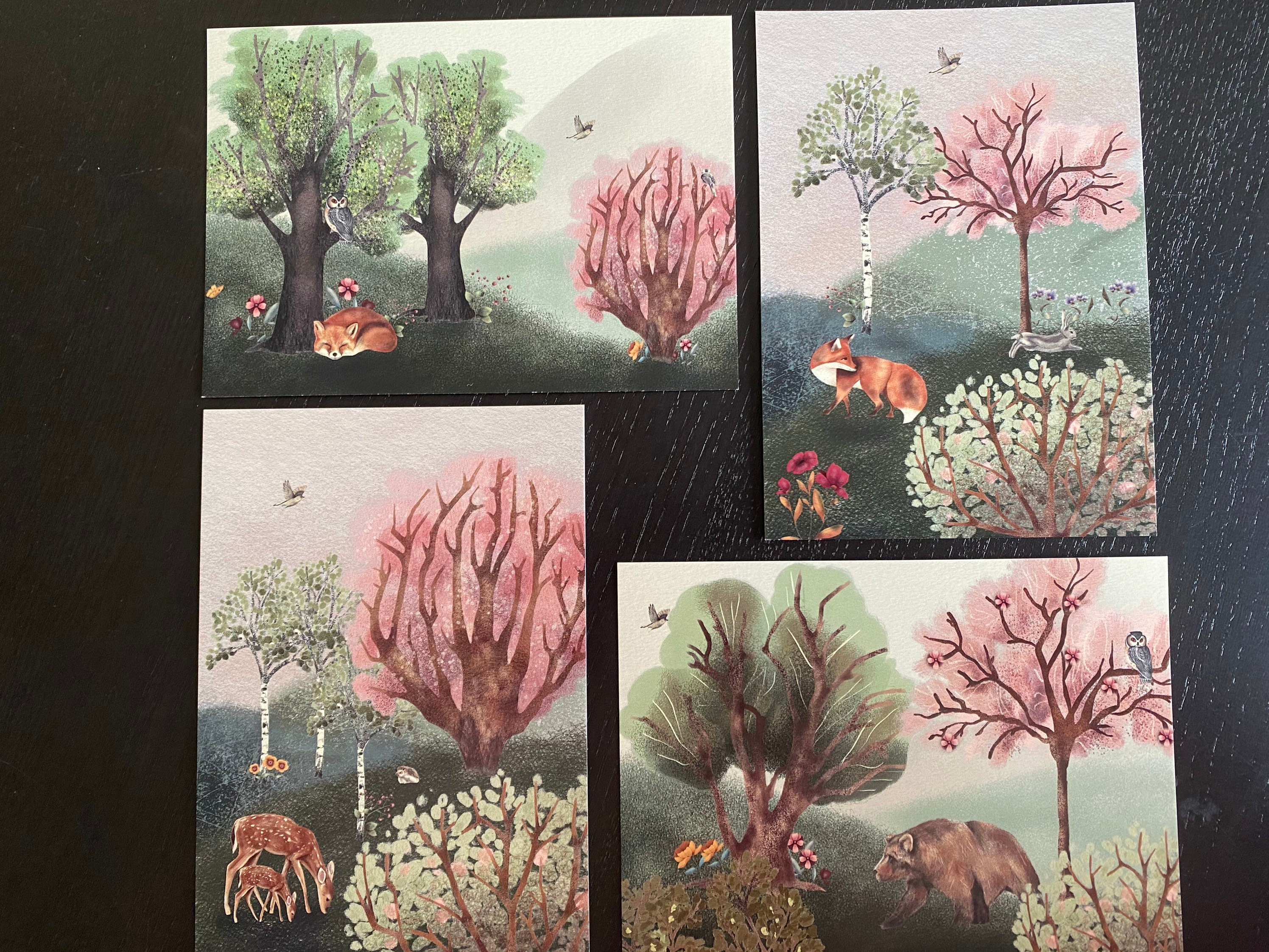 Satz von 4 Karten Tiere im Wald Etsy