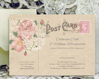 postcard wedding invitations etsy