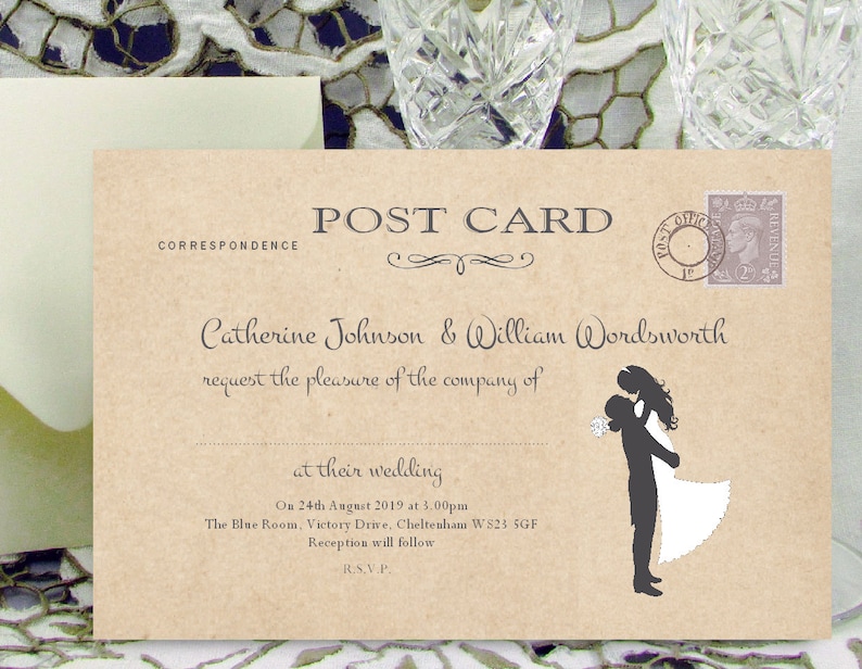 Postcard Wedding Invitations Printed with your names and