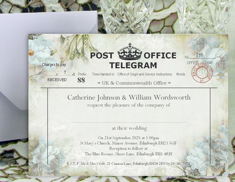 Telegram Wedding Invitations Personalised Wedding Etsy
