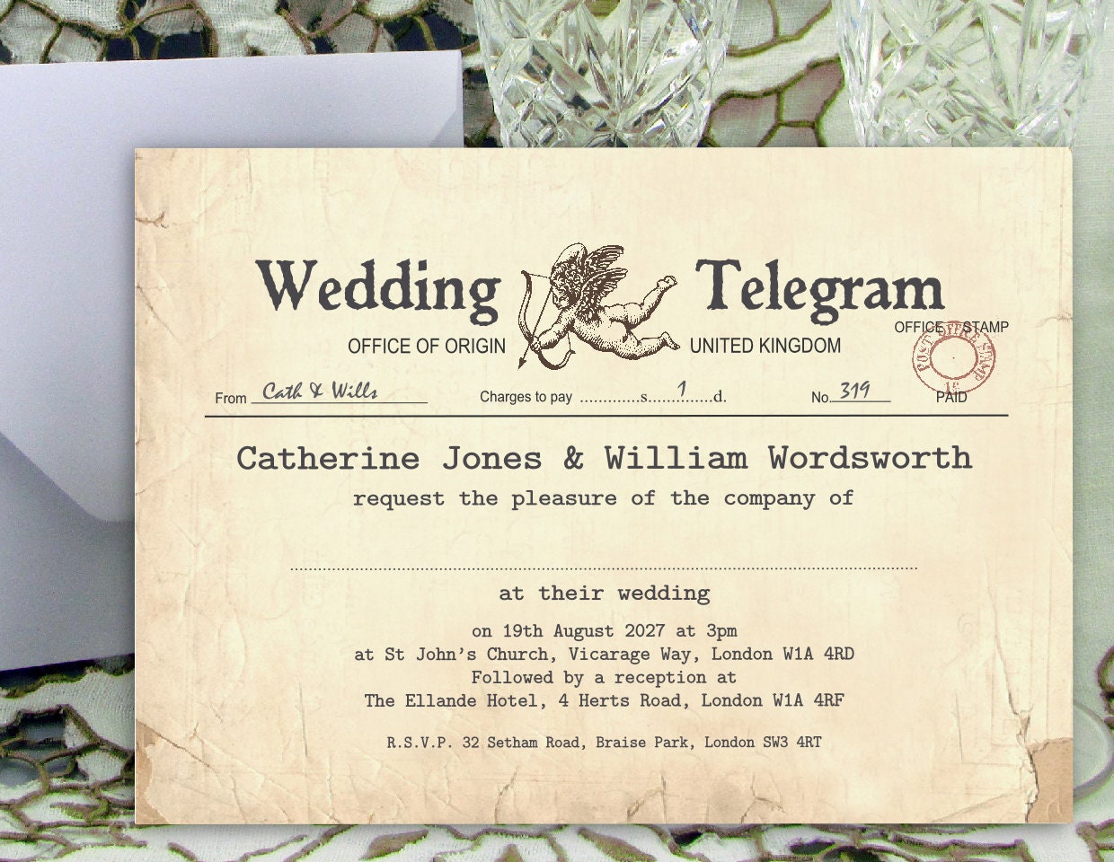 Telegram Wedding Invitations Printed With Your Names and Etsy UK