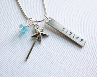 Cinderella Inspired Necklace, Magic Wand Charm, Personalized, Hand Stamped, Fairy Godmother, Godmother Gift, Birthday, Princess
