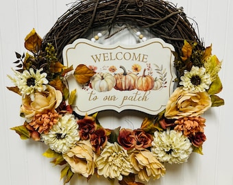 Rustic Grapevine Fall Wreath: Farmhouse Pumpkins & Autumn Florals