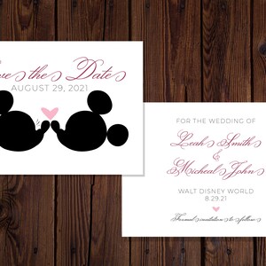 Disney Save the Date Card Tag With Ribbon Wedding Invitation Mickey Mouse 