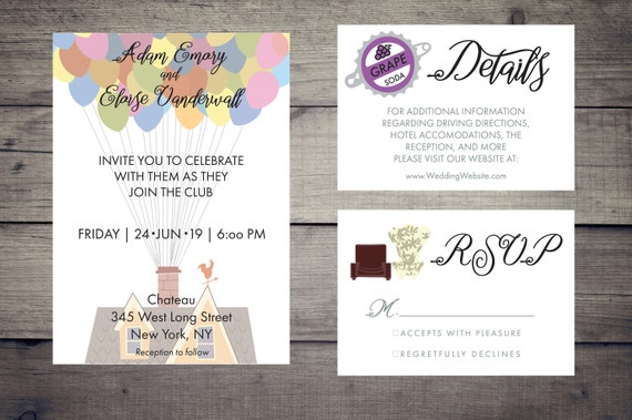 Disney Wedding Up Wedding Invitations Disney Up Set Pixar Etsy